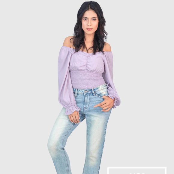 OLGYN High Waisted Light Blue Straight Denim Pant - Picture 2 of 5